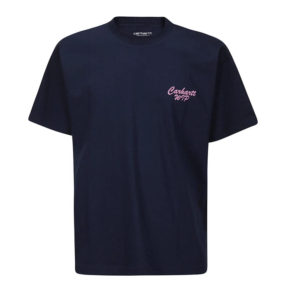 Carhartt WIP Blauw T-shirt met Roze Print Blue Heren