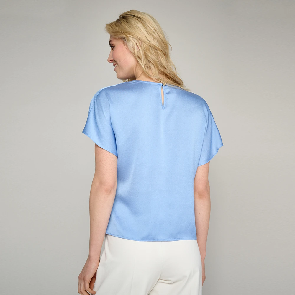 Marie Méro Watervalhalslijn Satijnen Top Blue Dames