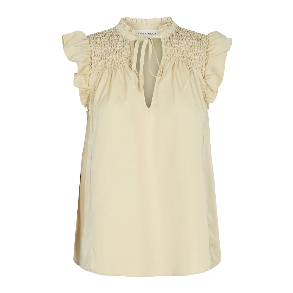 Sofie Schnoor Ruffle Edge Keyhole Blouse Moon Stone Beige, Dam