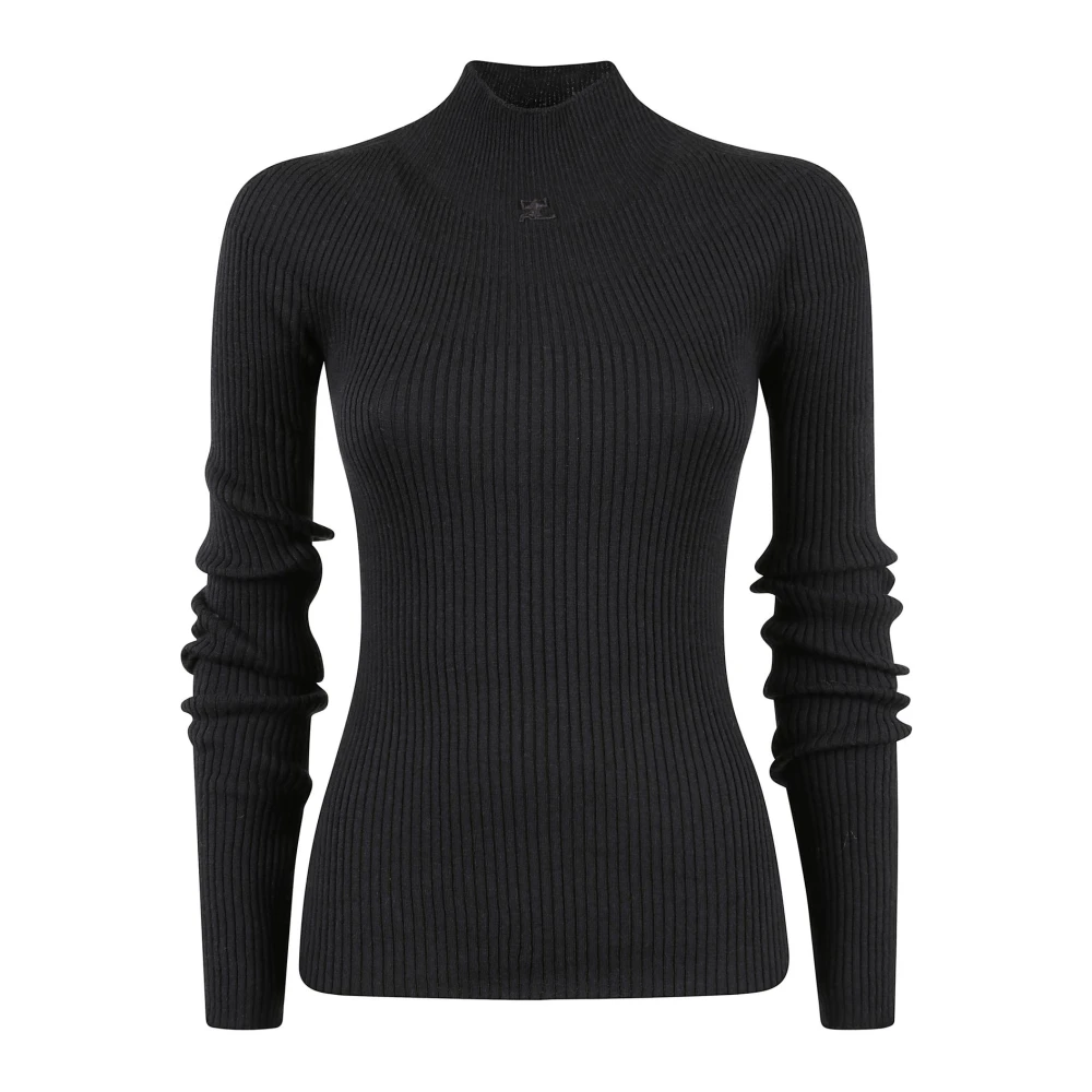 Courrèges Rib Mockneck Solar Light Sweater Black Dames