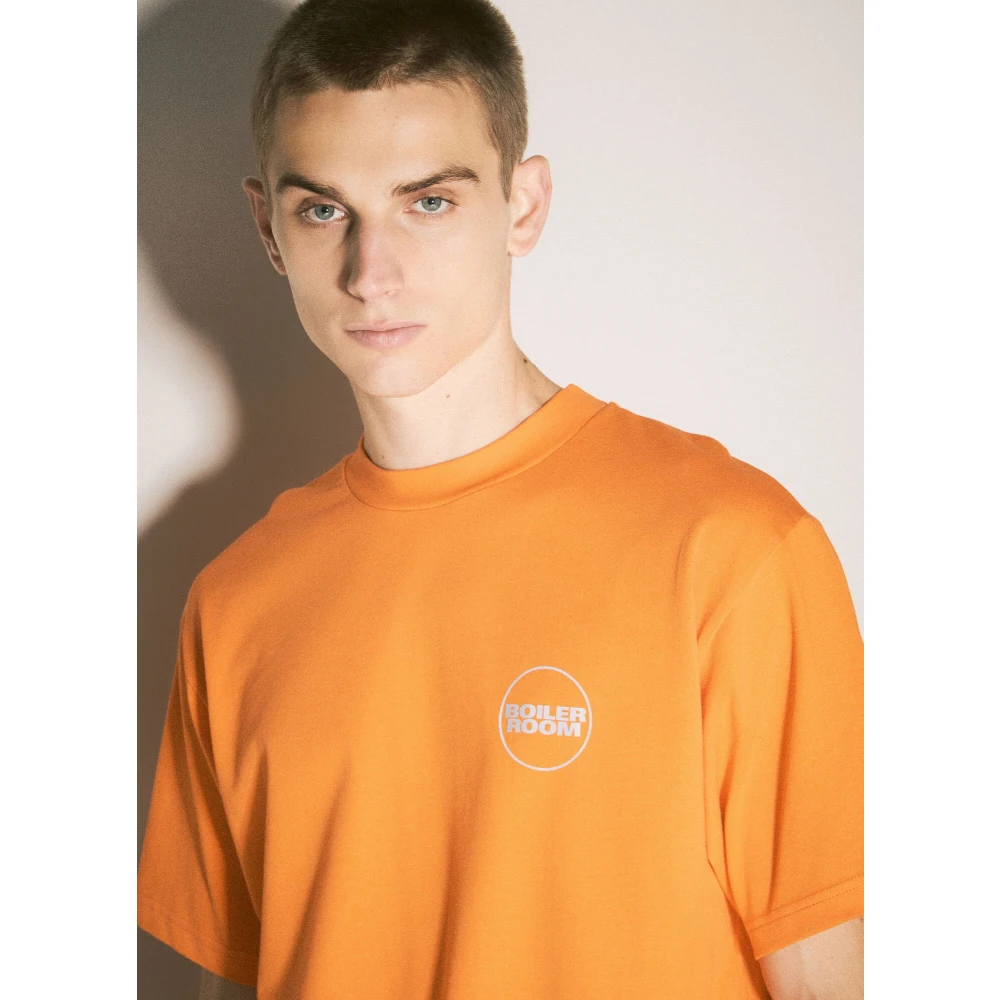 Boiler Room Logo Print T-shirt Korte Mouw Crewneck Orange Heren