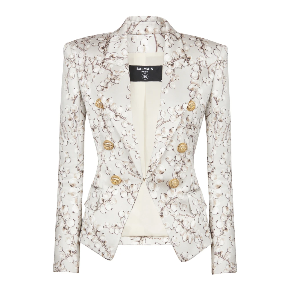 Balmain 6-knoops satijnen jas met Redcurrant print Multicolor Dames