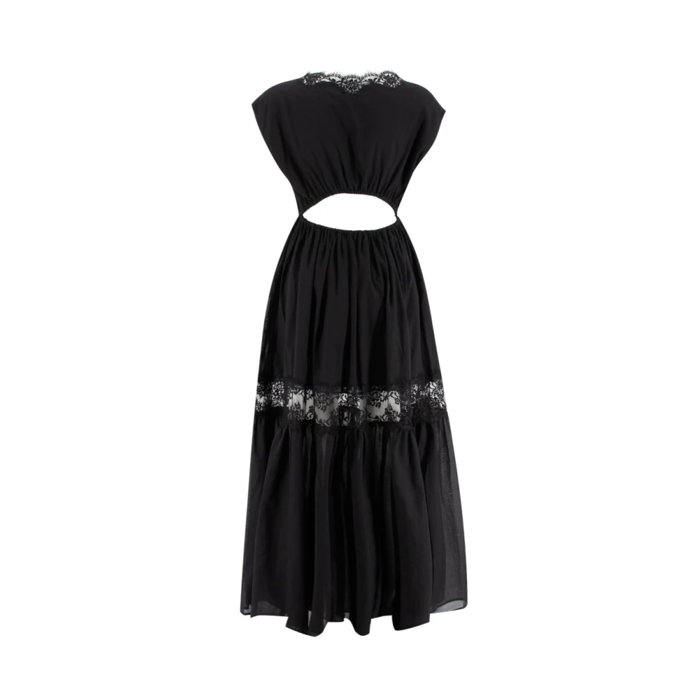 Ermanno Scervino Katoenen mouwloze jurk met kanten inzetstukken Black Dames