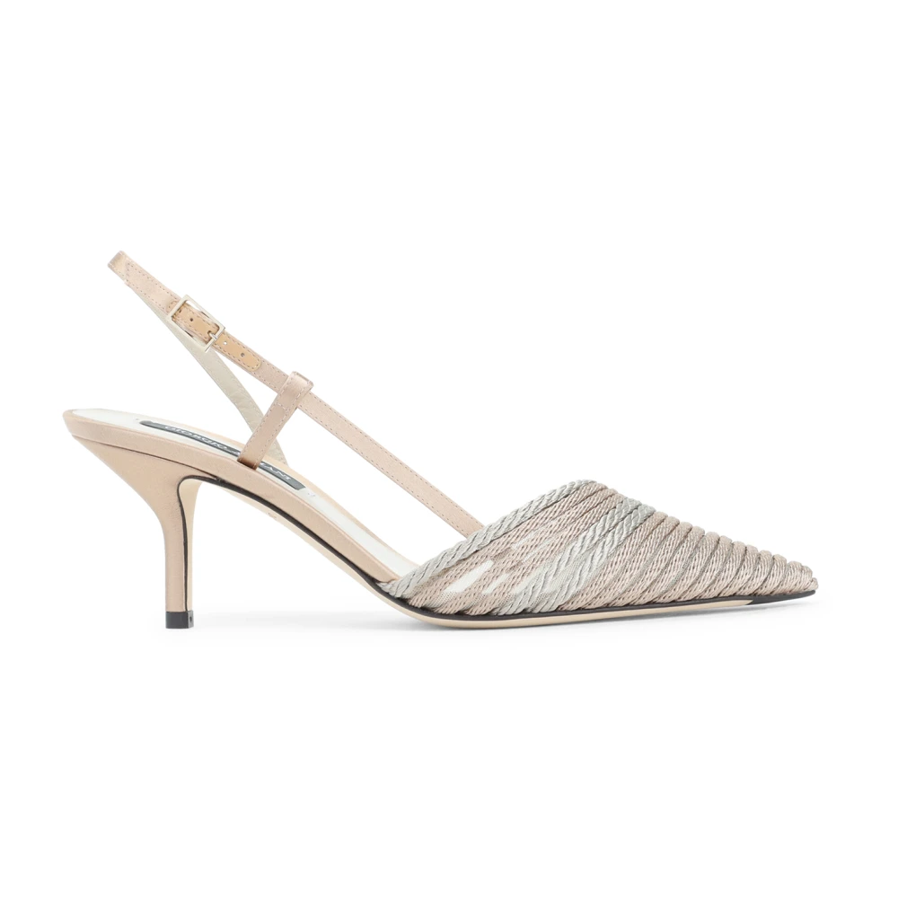 Giorgio Armani Women's Beige Satin Slingbacks With Passementerie Trim Detail