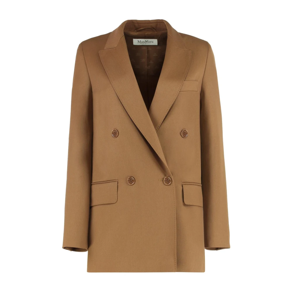 Max Mara Women's Brown Blazers, Xs, Double-Breasted Wool Blend Blazer
