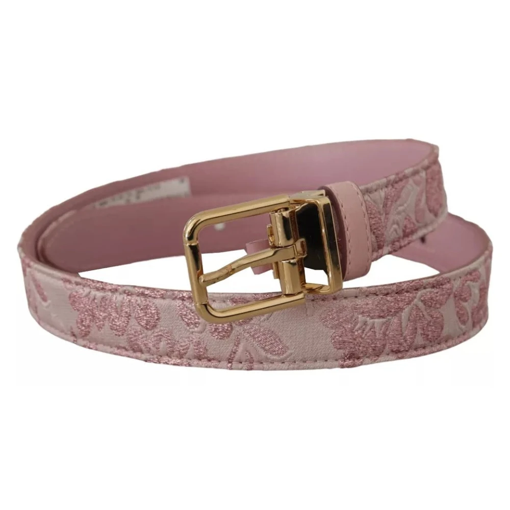 Dolce & Gabbana Roze Jacquard Geborduurde Riem met Gouden Gesp Pink Dames
