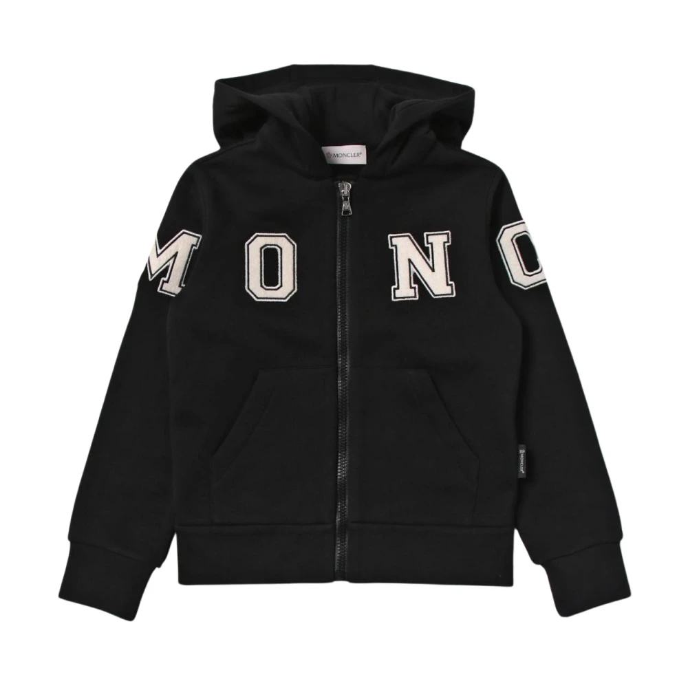 Moncler Unisex Kids Black Sweatshirts,, Kids Hooded Zip-Up Sweatshirt Size 10 Y