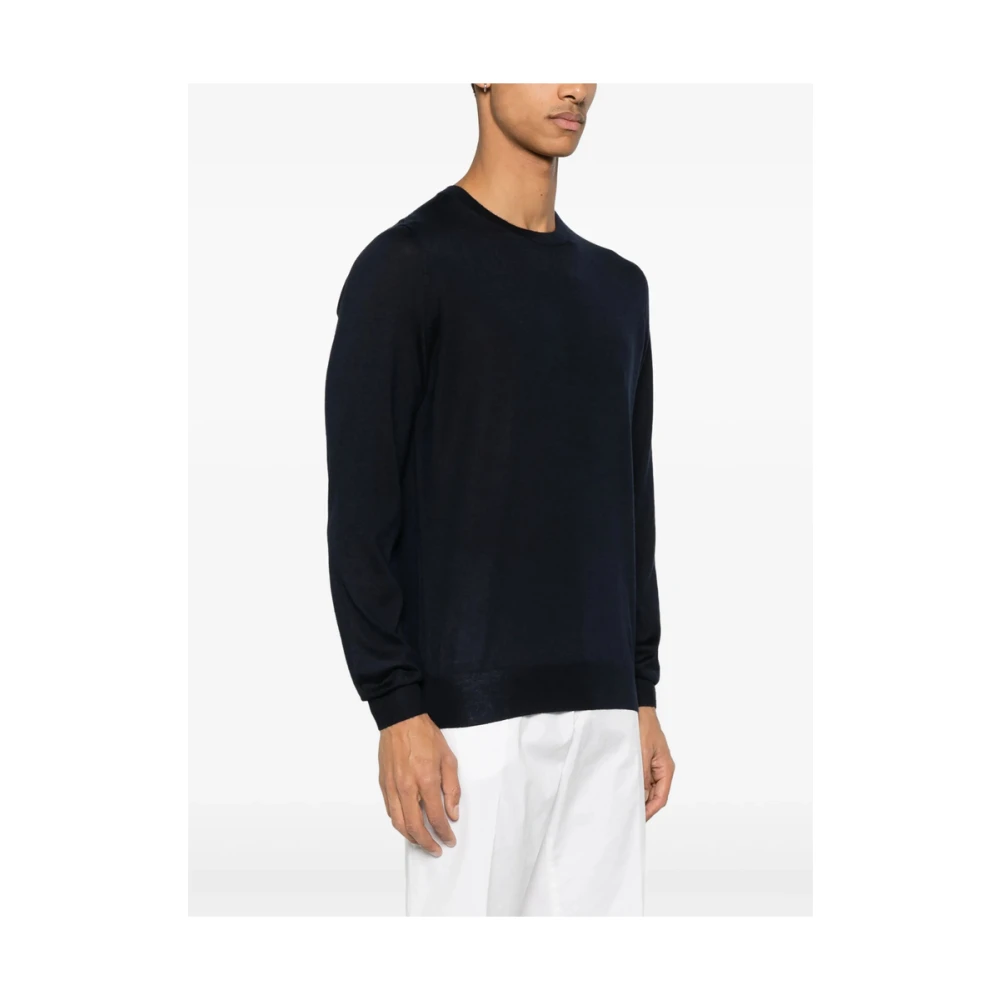 La Fileria Midnight Blue Ribbed Crew Neck Sweater Blue Heren