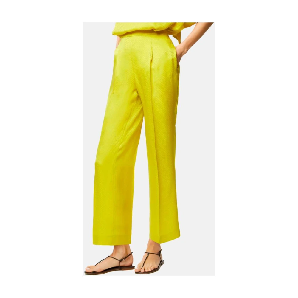 Carolina Herrera Zijden Jacquard Rechte Pijp Broek Geel Yellow Dames