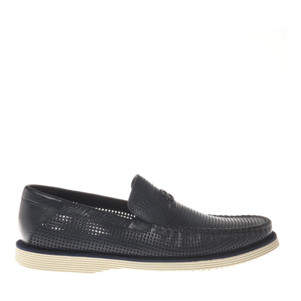 Baldinini Men's Blue Loafers, 9 Uk, Loafer In Perforated Tumbled Leather