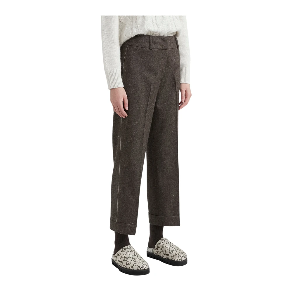 PESERICO Wol kasjmier en zijden broek Brown Dames