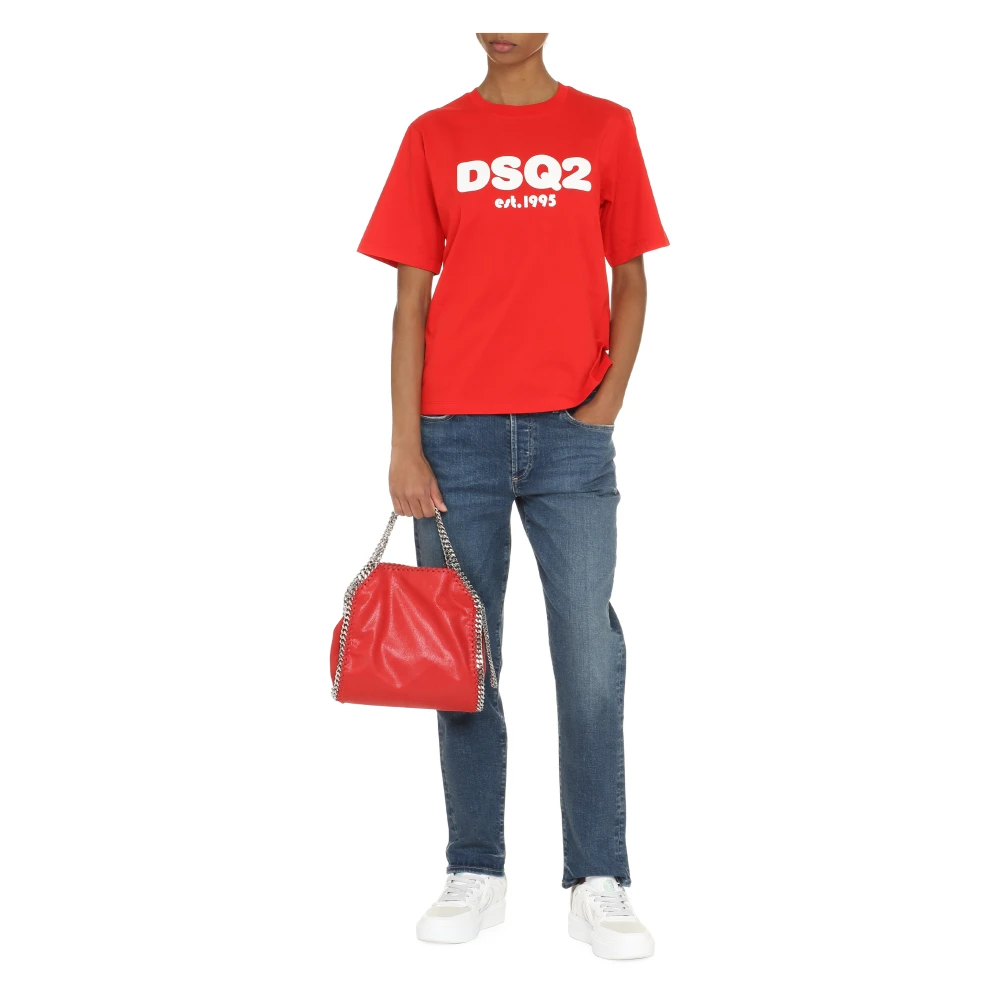 Dsquared2 Gedrukt Katoenen T-shirt Geribbelde Randen Red Dames