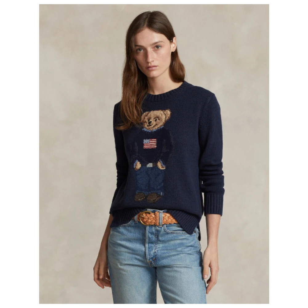 Polo Ralph Lauren Jacquard Polo Bear Sweater Blue Dames