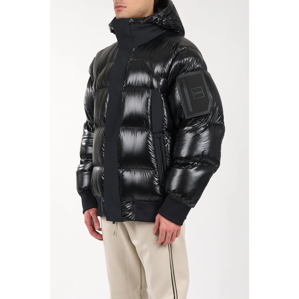 Hugo Boss Afneembare capuchon gewatteerde jas met rits Black Heren