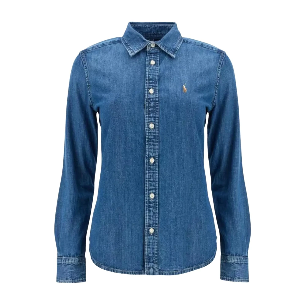 Ralph Lauren Donna Blu Camicia Di Jeans Con Logo