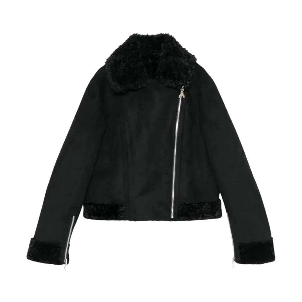 PATRIZIA PEPE Zwarte suède jas met shearling afwerking Black Dames
