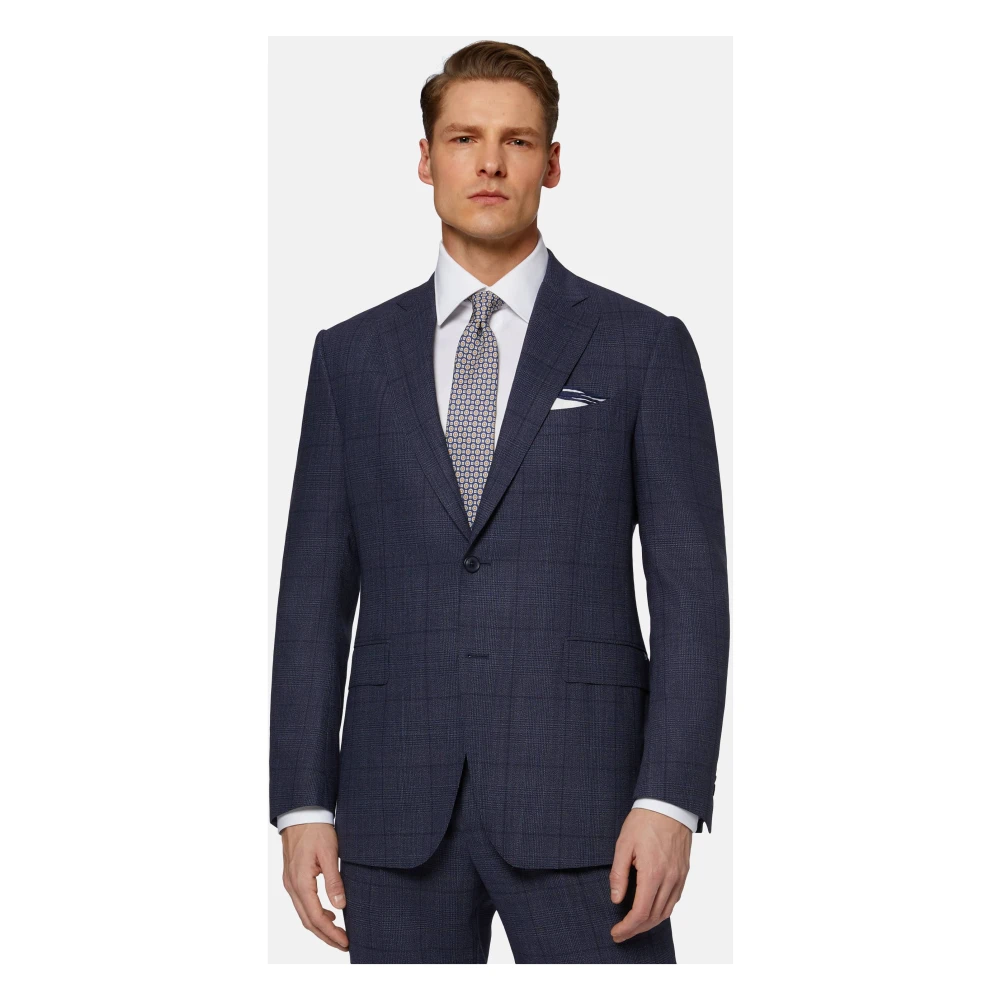 Boggi Milano Prince of Wales Check zuiver wollen pak Blue Heren