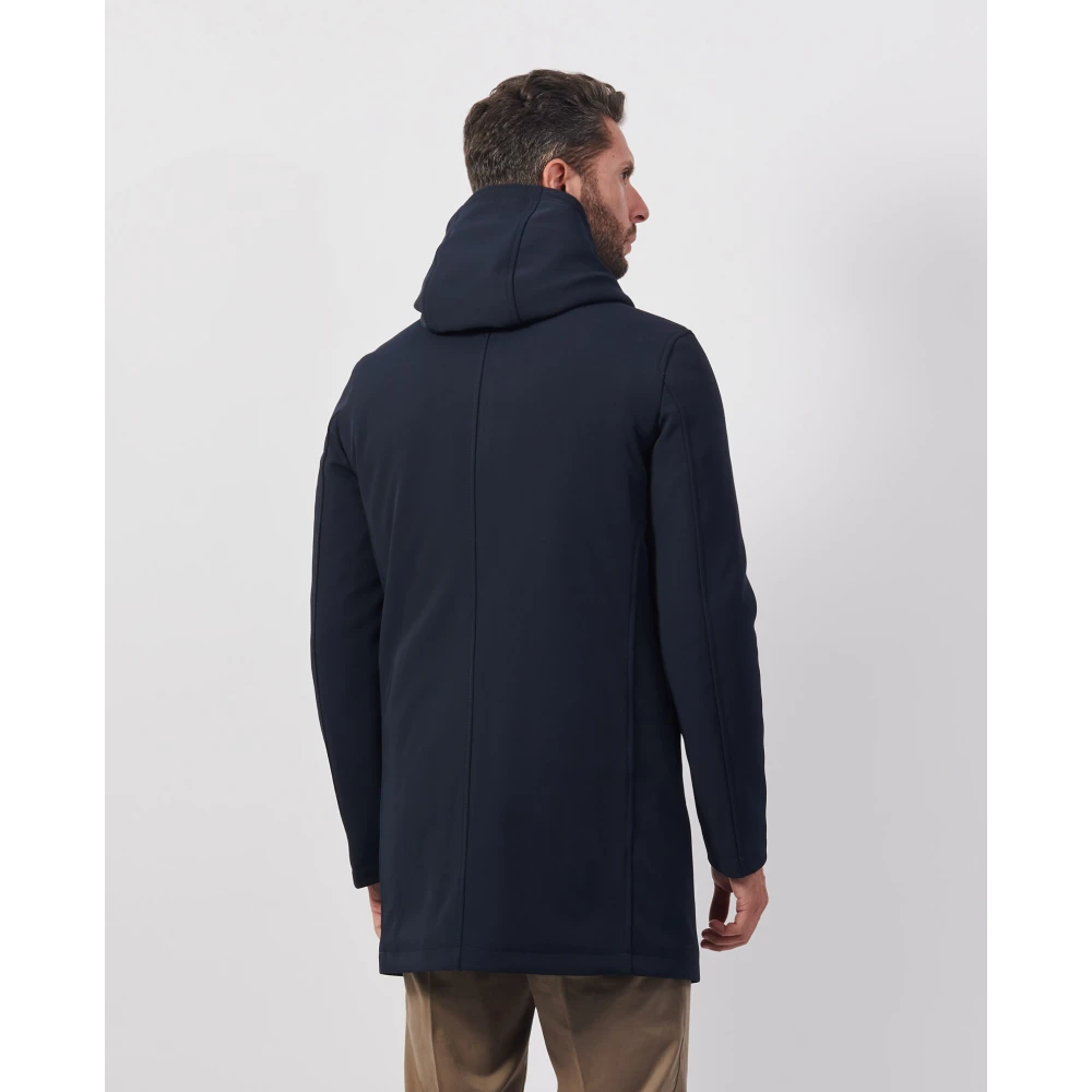 Mulish Blauwe Lange Gewatteerde Jas met Capuchon Blue Heren