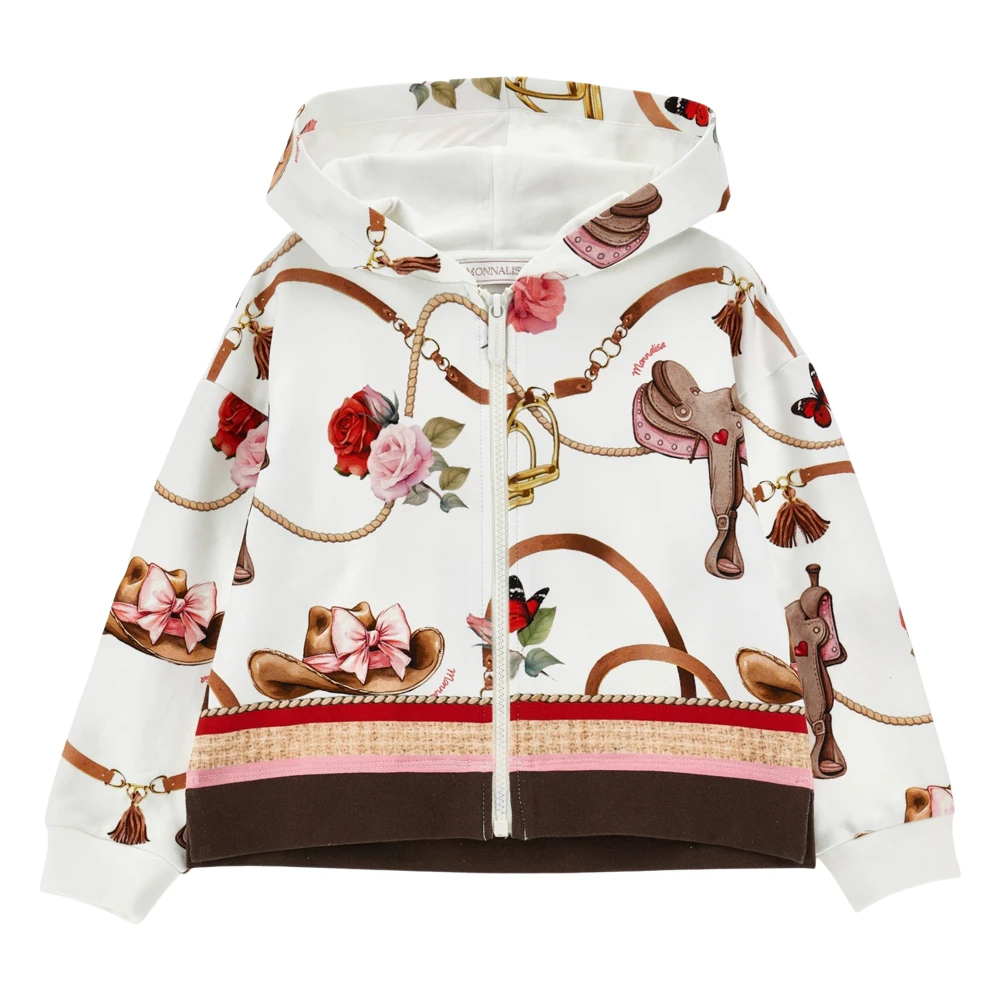 Monnalisa Beige Floral Zip-Up Top - Female - Kids Sweatshirts - 6 Y - Kids