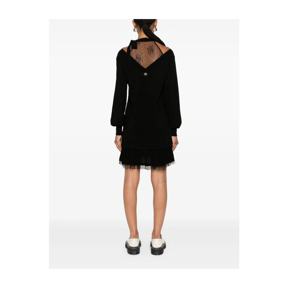 Twinset Zwarte Kantjurk met Strik Black Dames