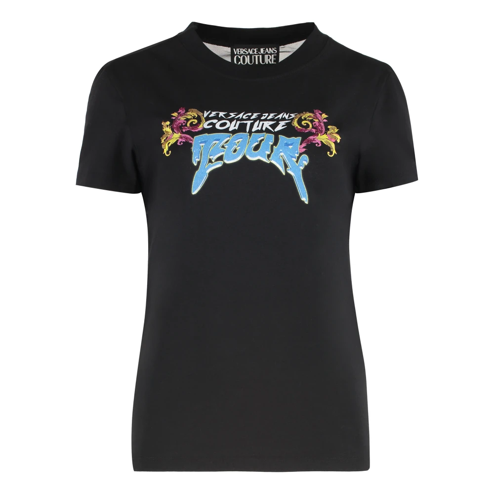 Versace Jeans Couture Black T-Shirts, Female, L, Crystal Zebra T-Shirt