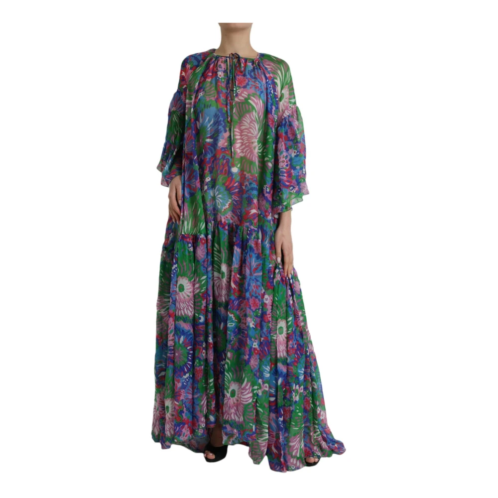 Dolce & Gabbana Bloemen Zijden Kaftan Maxi Jurk Multicolor Dames