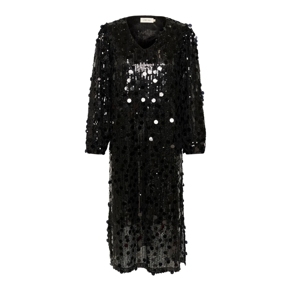 Cream Sprankelende Zwarte Jurk met Pailletten Black Dames