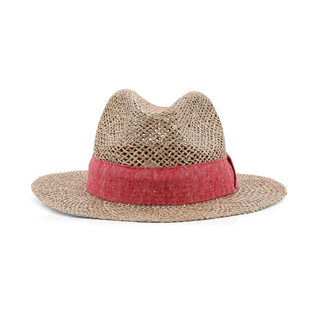 Kiton Strohoed met geborduurd logo Beige Heren