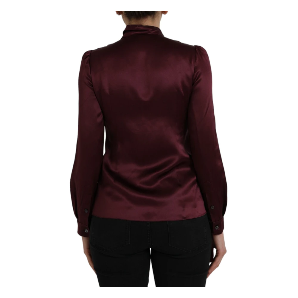 Dolce & Gabbana Zijden Ascot Kraag Blouse Bruin Brown Dames