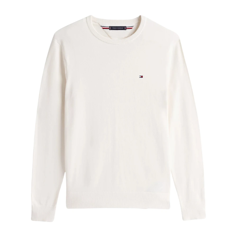Tommy Hilfiger Essential Cotton Pullover With Crew Neck - Male - Round-Neck Knitwear - White - Xl - Knitwear