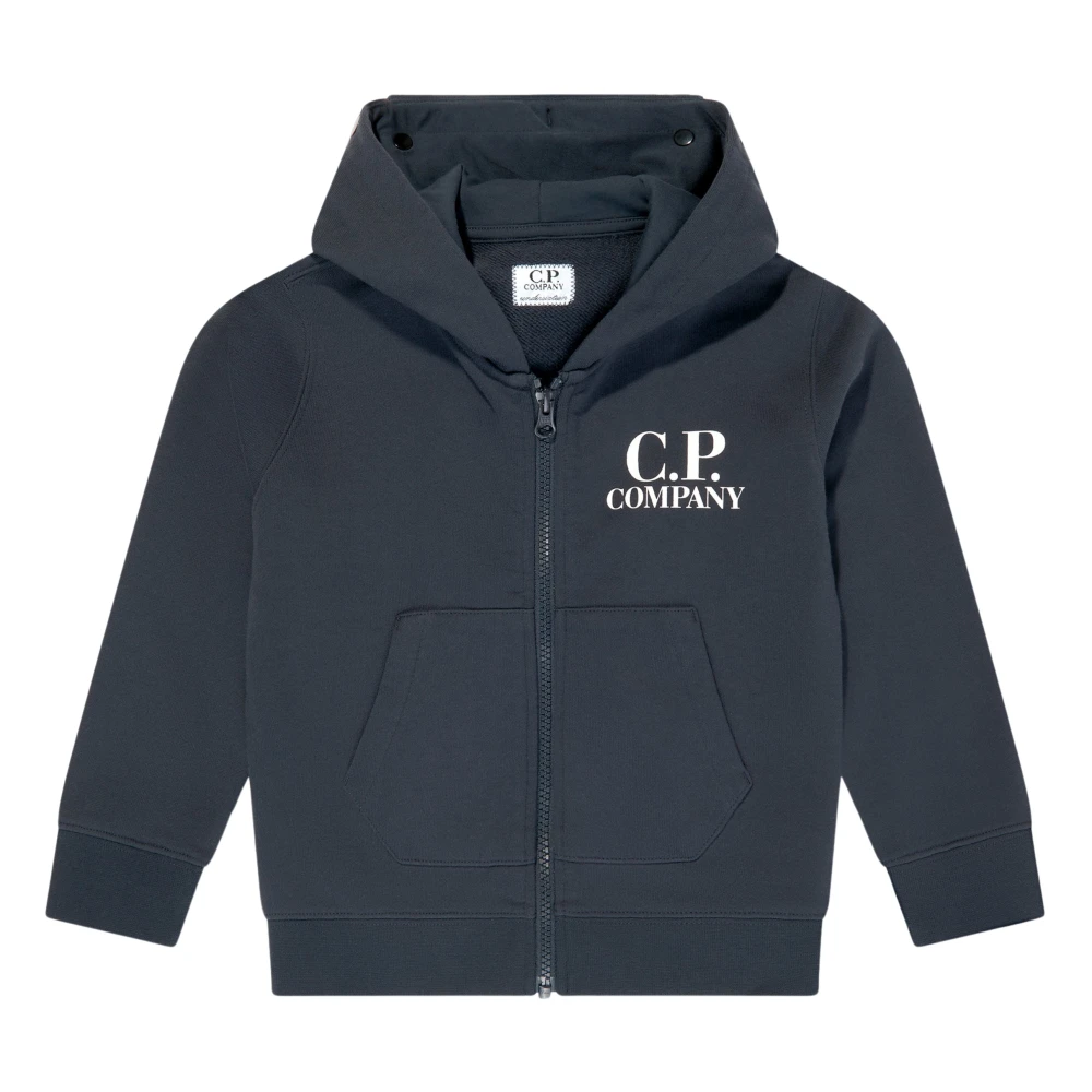 C.p. Company Goggle Hooded Zip Up Top - Male - Kids Sweatshirts - Blue - 8 Y - Kids