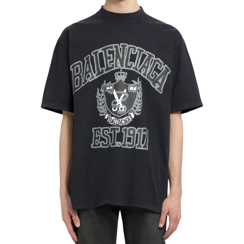 Balenciaga Zwart College Logo T-shirt Black Heren