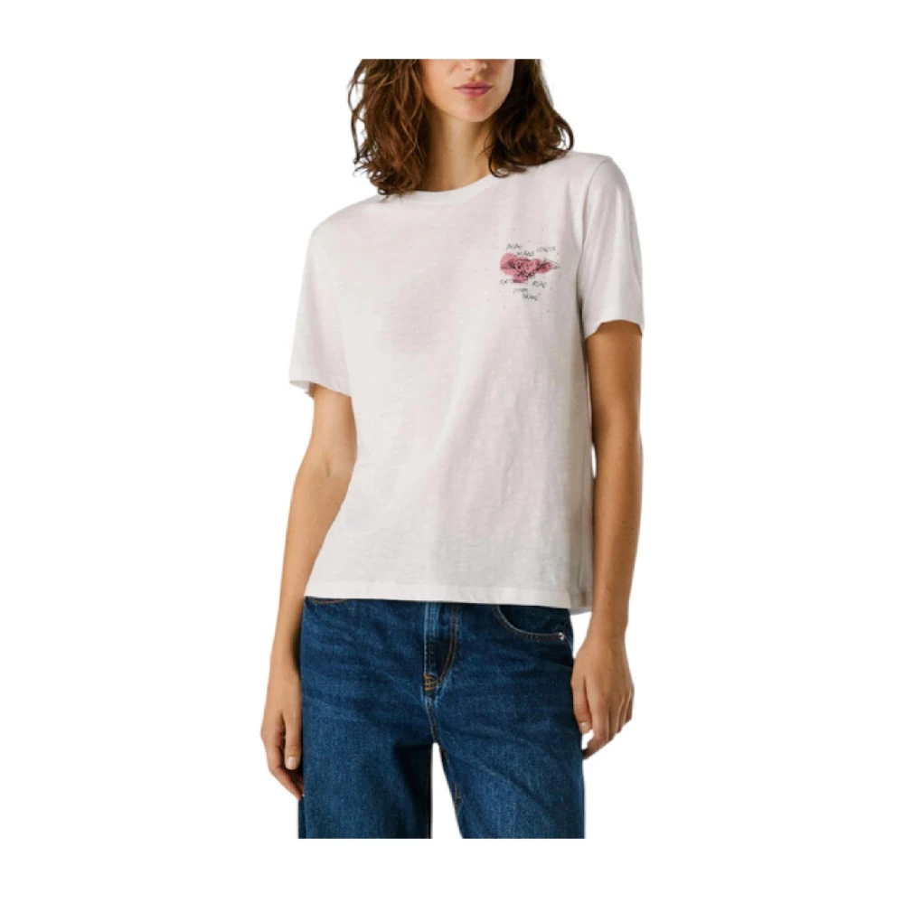 Pepe Jeans Women's White T-Shirts, Xs, Graphic Back Short-Sleeve T-Shirt