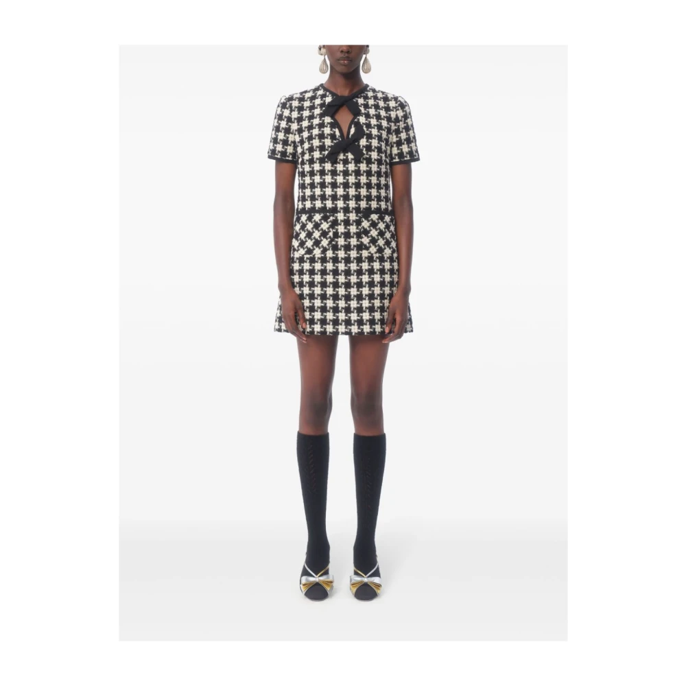 Valentino Zijden Jurk met Geometrisch Patroon en Strikdetail Beige Dames