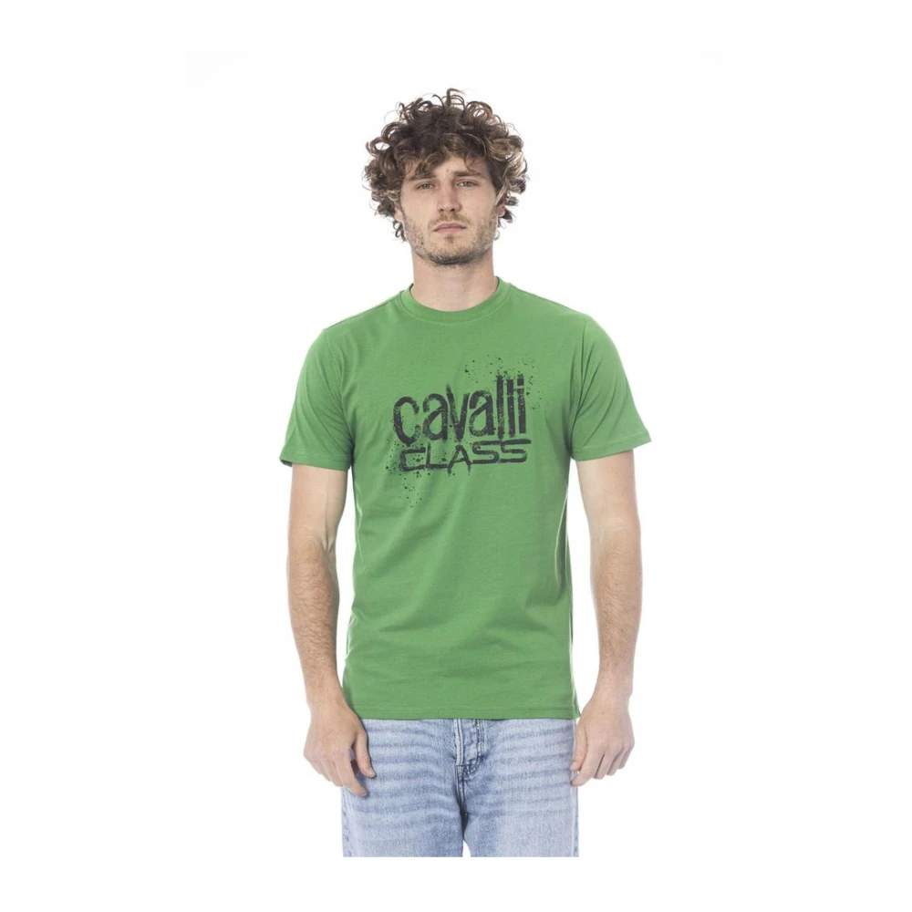 Cavalli Class Groene Logo Print Katoenen T-shirt Green Heren