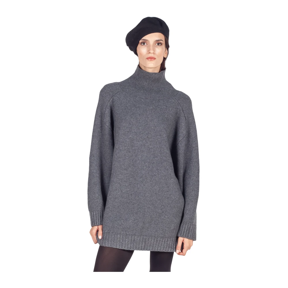 Liviana Conti Grijze Boxy Mock Neck Cashmere Sweater Gray Dames