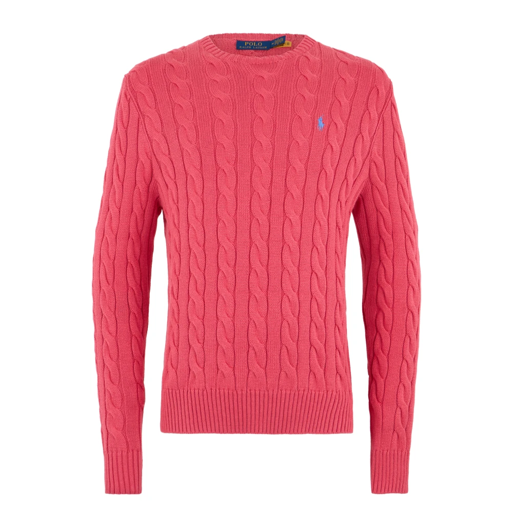 Polo Ralph Lauren Men's Pink Round-Neck Knitwear, L, Cotton Jumper With Long Sleeves