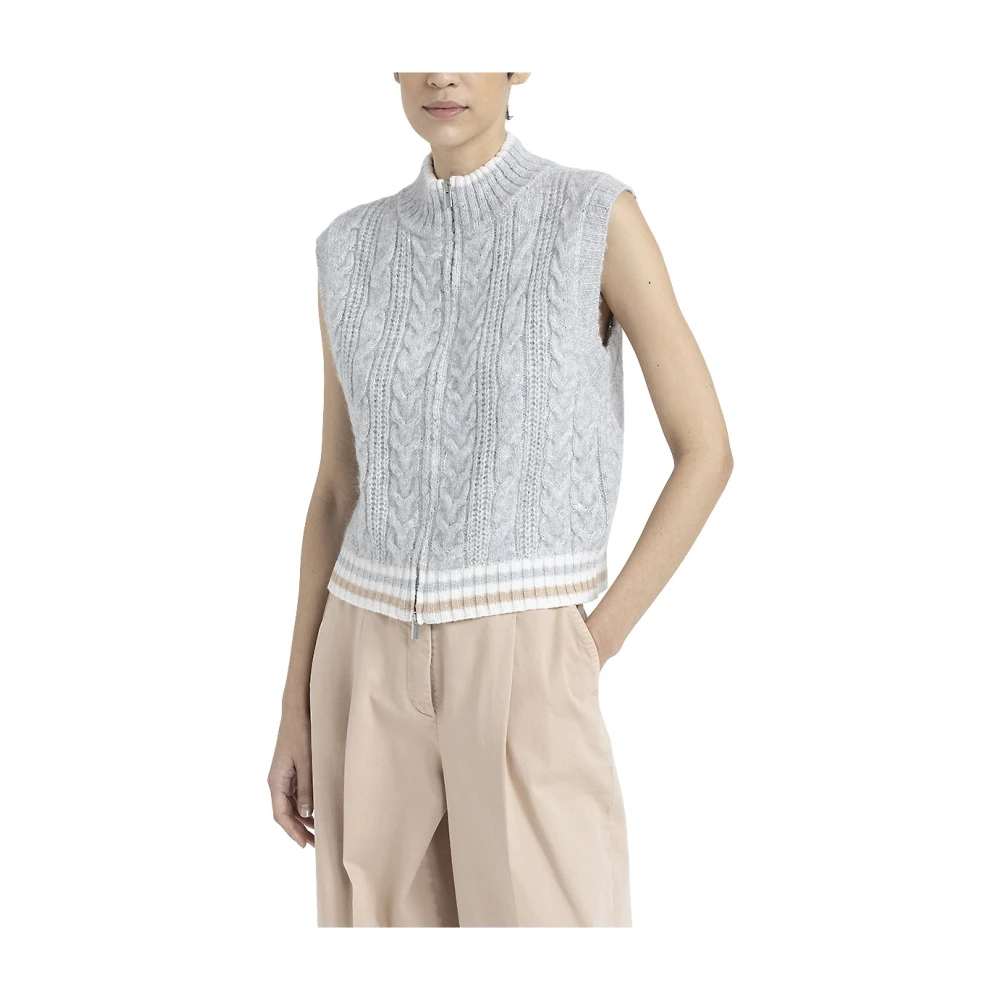 PESERICO Alpaca wol Lurex en paillet gevlochten ritssluiting vest Gray Dames