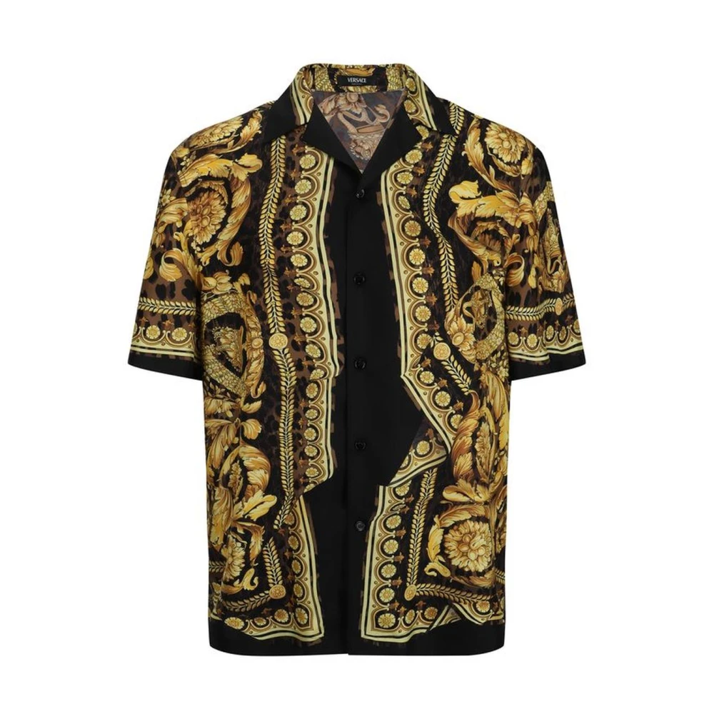 Versace Barocco Print Zijden Cubaanse Kraag Shirt Multicolor Heren
