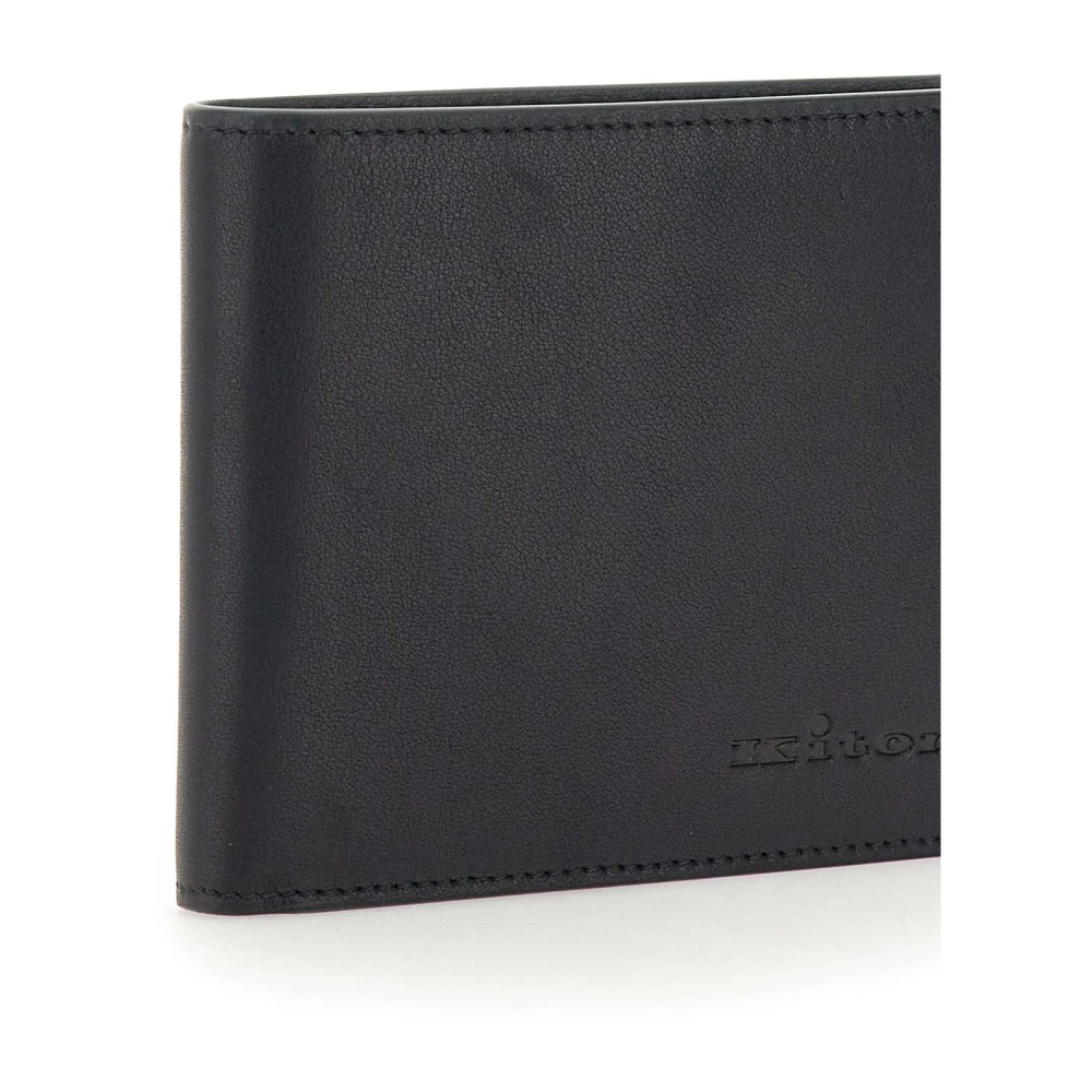 Kiton Zwarte leren portemonnee met reliëflogo Black Heren