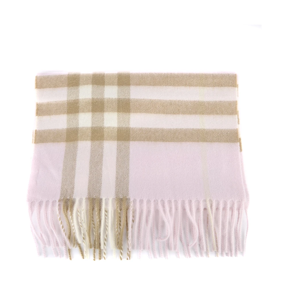 Burberry Roze Kasjmier Tartan Patroon Franje Sjaal Pink Unisex