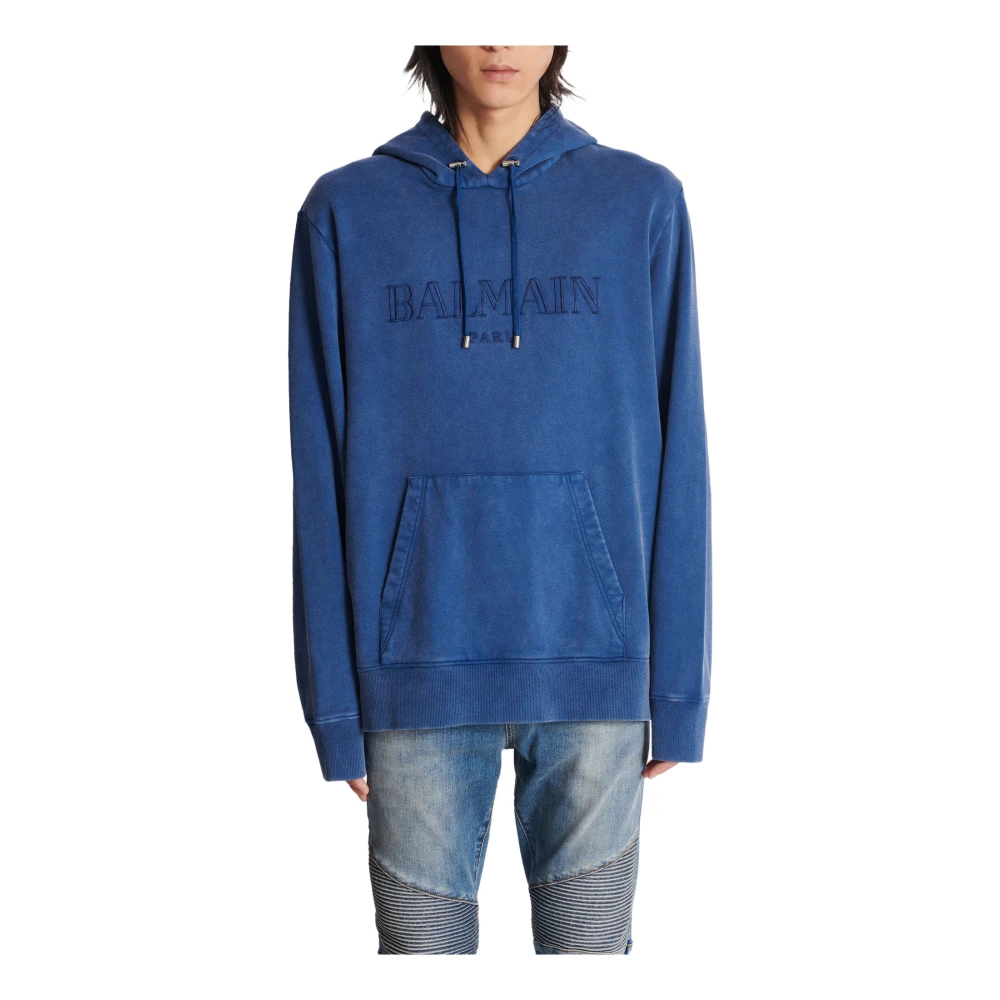 Balmain Vintage geborduurde hoodie Blue Heren