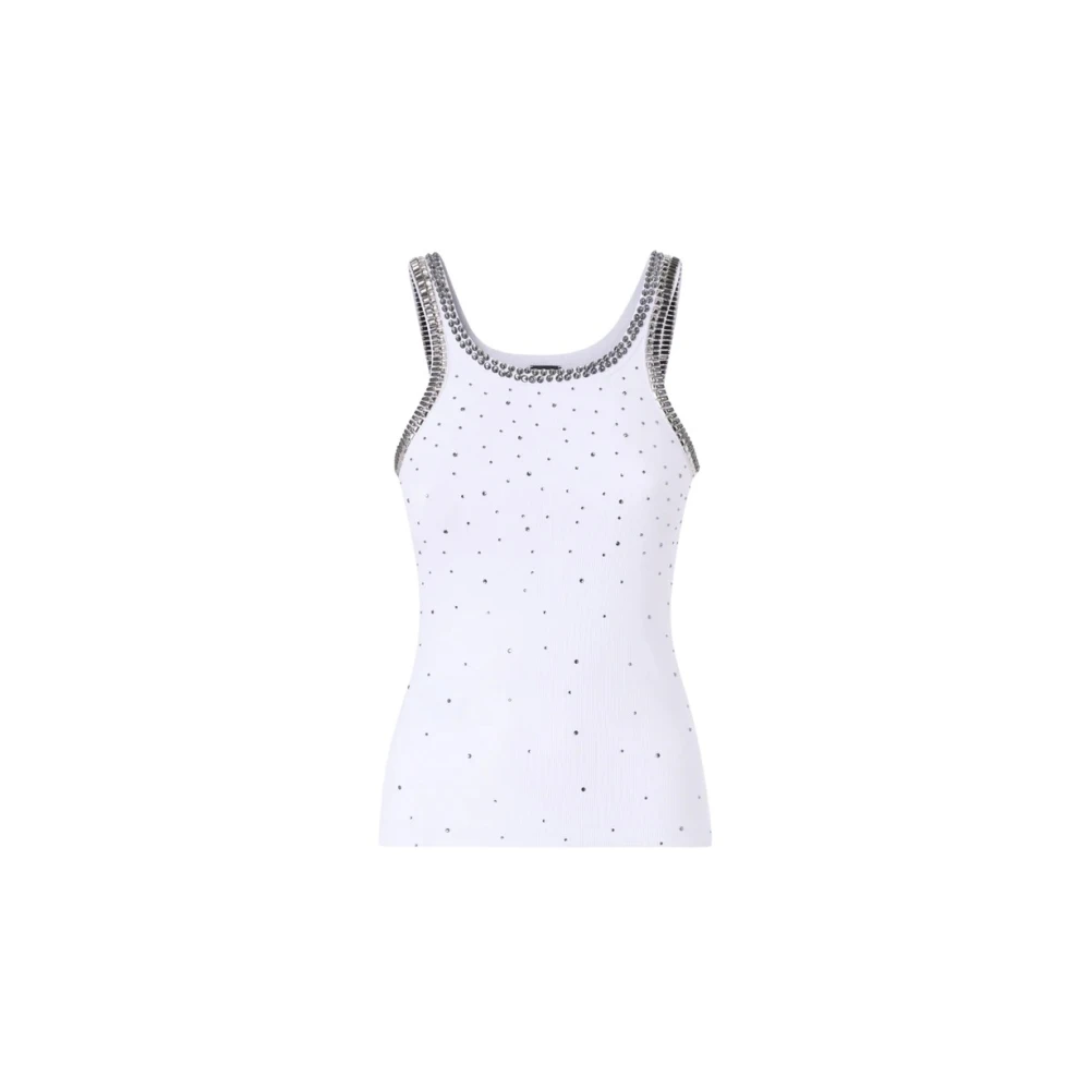Pinko Donna Bianco - Top A Costine Con Ricami Gioiello - S - Immagine 4