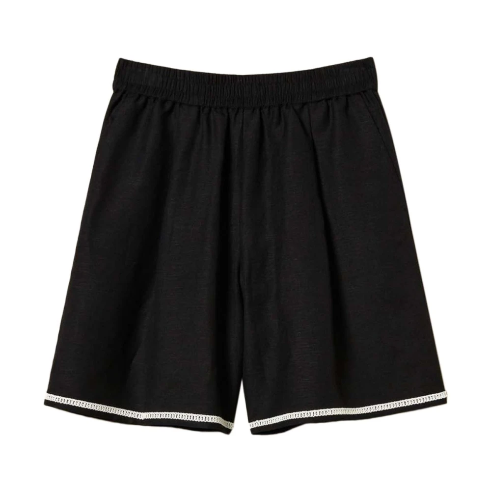 Twinset Zwarte Shorts met Elastische Tailleband Black Dames