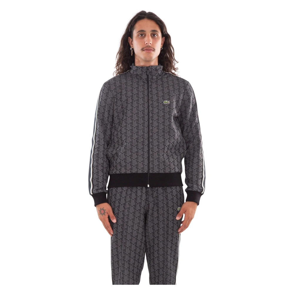 Lacoste Monogram Trainingsjack in Jacquard-stijl Black Heren
