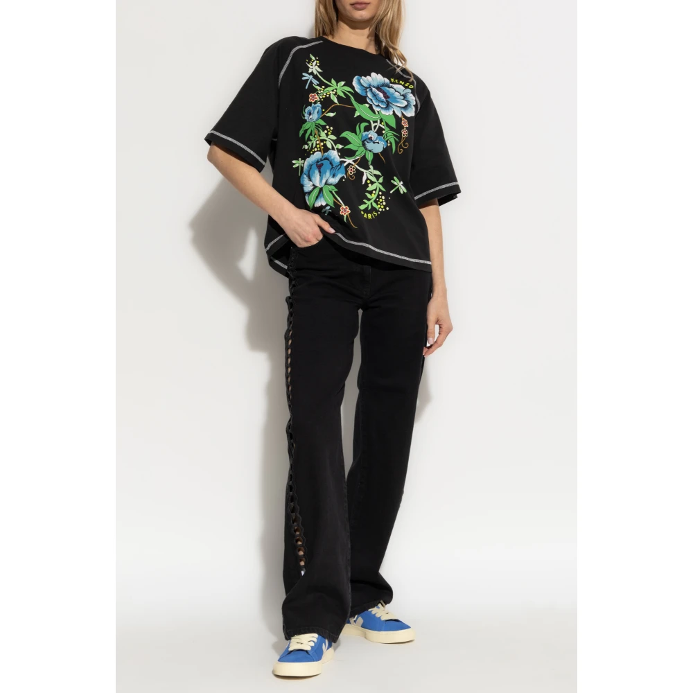 Kenzo T-shirt met bloemenmotief Black Dames