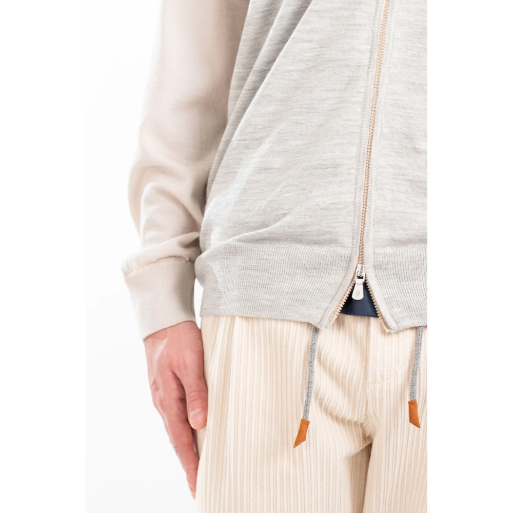Eleventy Zijden Merino Gebreide Hoodie Beige Heren