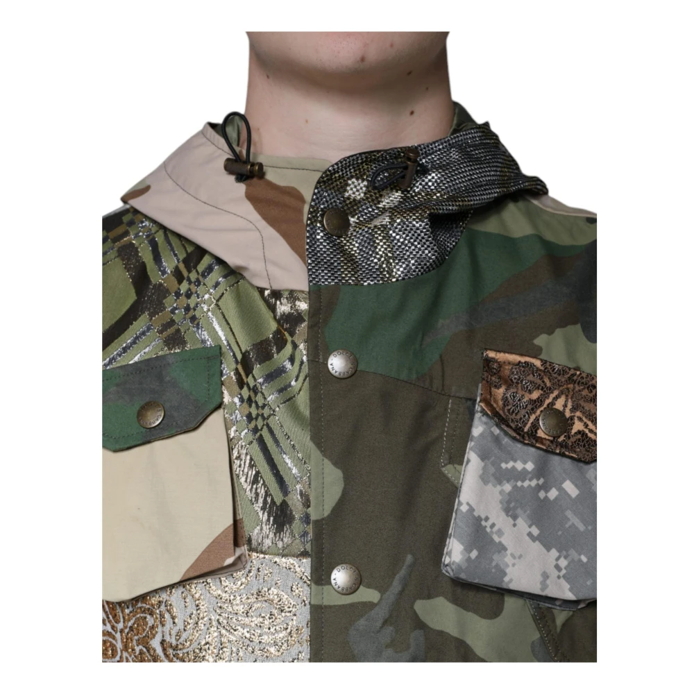 Dolce & Gabbana Multicolor Patchwork Hooded Vest Jas Multicolor Heren