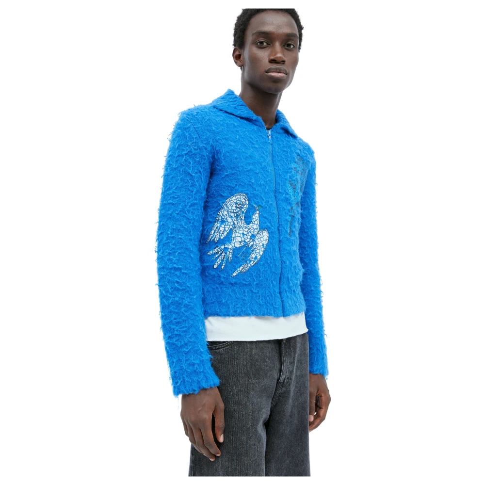 ERL Fluffy Stickad Cardigan med Dragkedja Blue, Herr