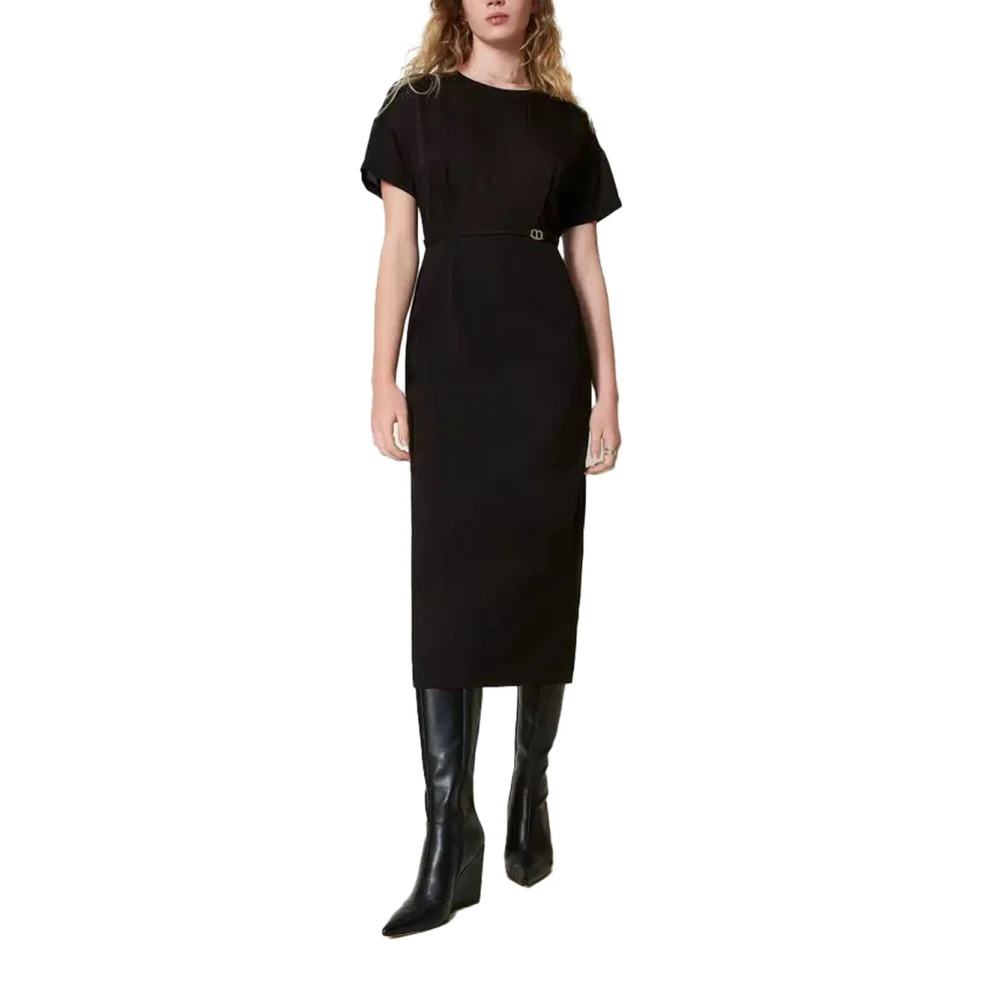 Twinset Chique Midi Jurk van Polyester Black Dames